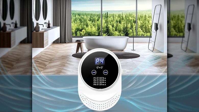 Ozone odor eliminator device in front of a digital background