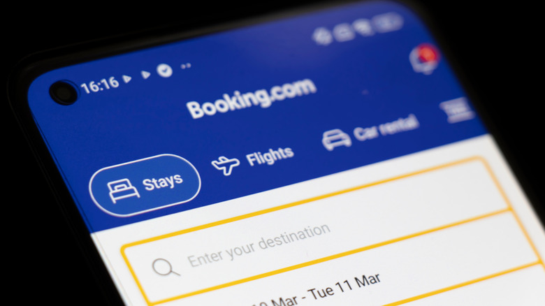 Booking.com open on a smartphone
