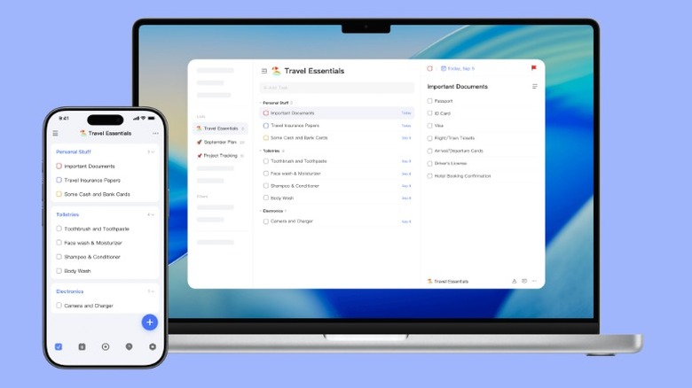 A render of the TickTick displayed on an iPhone and a MacBook