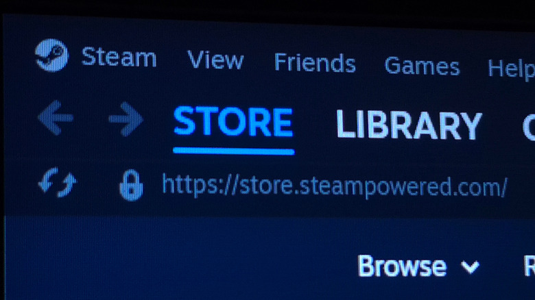 Close-up of the Steam Store page open on a computer screen.