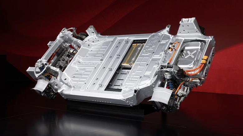 Ferrari Electrica chassis stood up on a stand