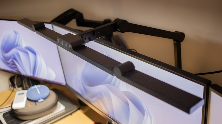a monitor light bar at the end of an arm
