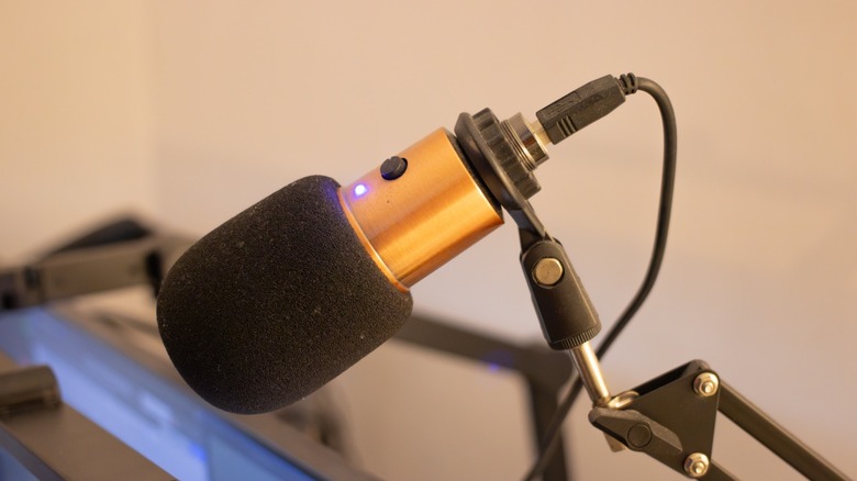 a USB mic with the indicator light turned on