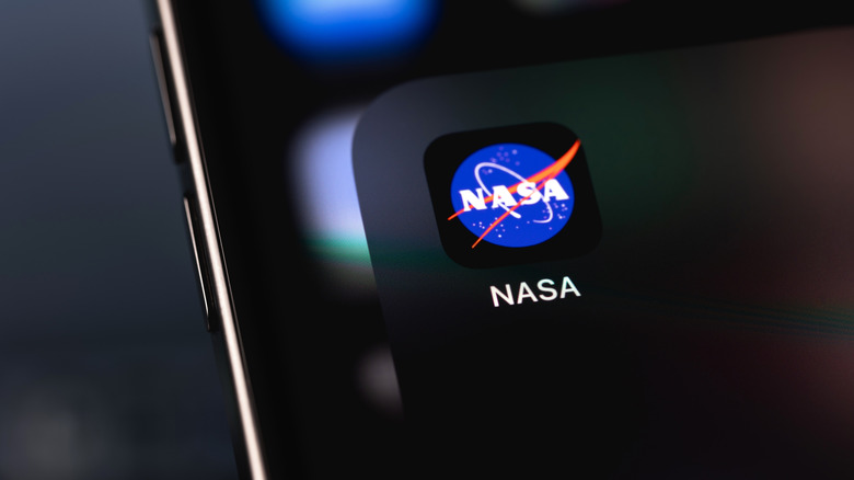 The NASA mobile app, as seen in the folder of an iOS device