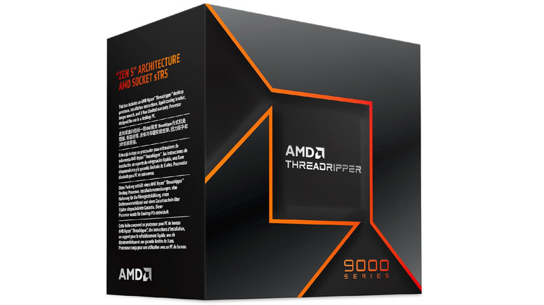 A boxed AMD Ryzen Threadripper 9000 series CPU
