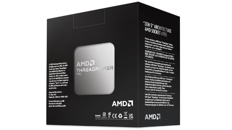 A back of a box housing an AMD Ryzen Threadripper PRO 9000 series CPU