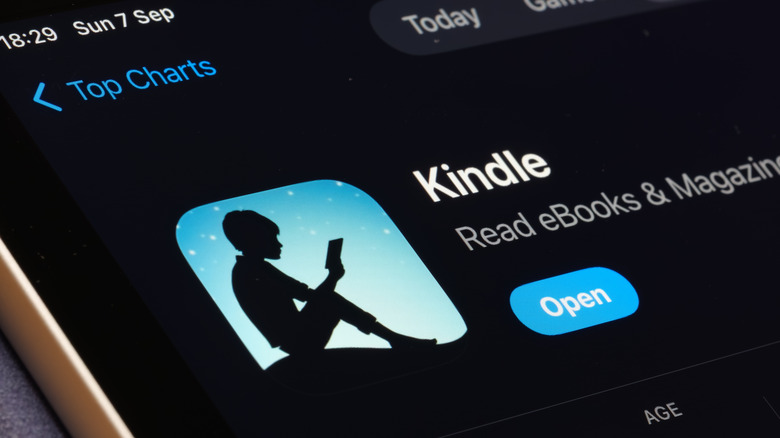 A close up of Kindle app listing on App Store on an iPhone