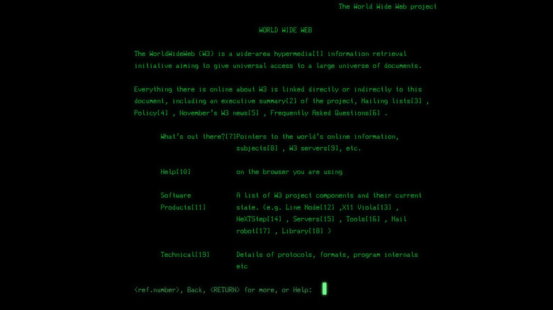 Hypertext version of the first webpage created by Tim Berners-Lee