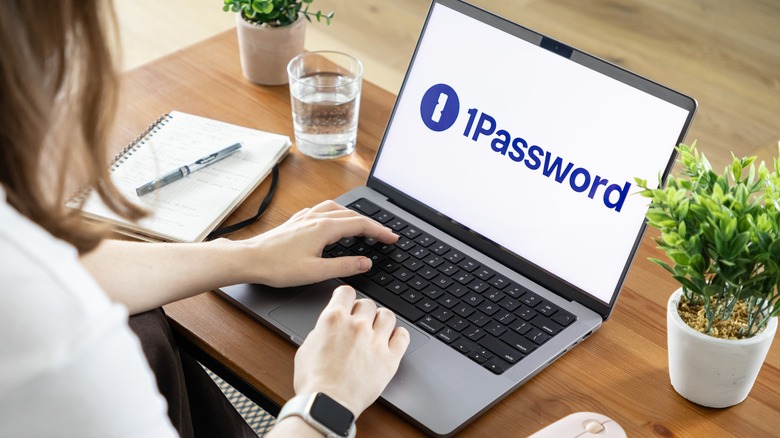 The 1Password logo on a computer screen.