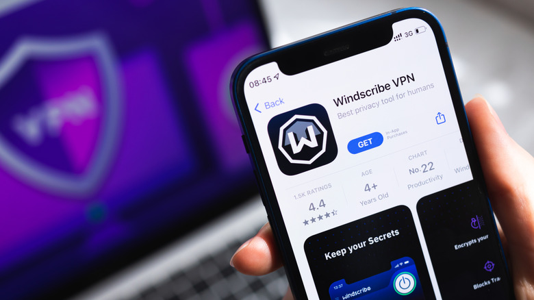 Windscribe VPN open on mobile device.