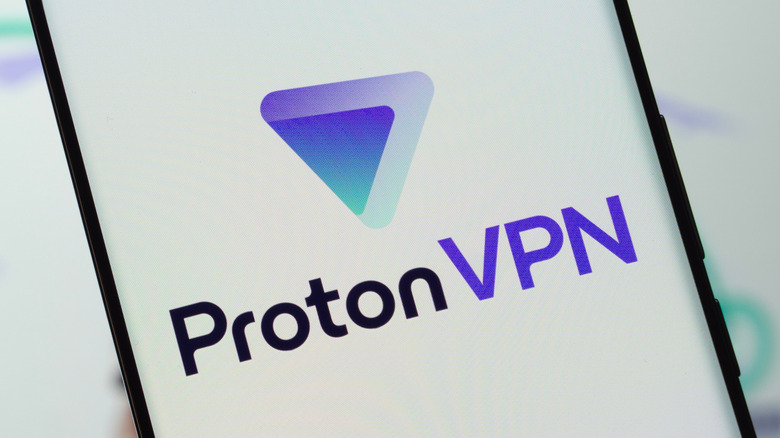 The logo of Proton VPN displayed on a smartphone screen