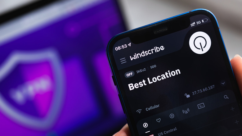 Windscribe app running on an iPhone