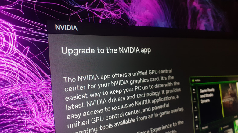 App asking user to upgrade to the Nvidia app