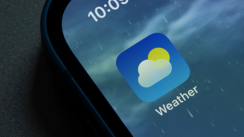 close-up Weather app icon on Apple iPhone