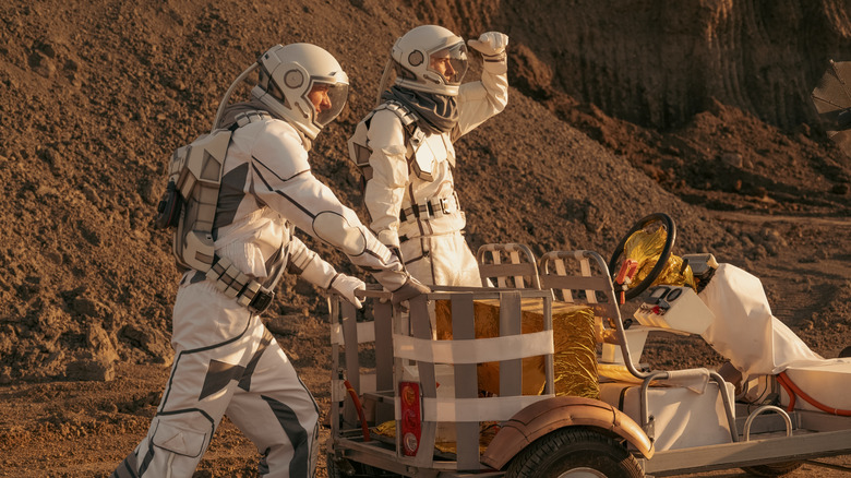 Astronauts on a Mars-like planet