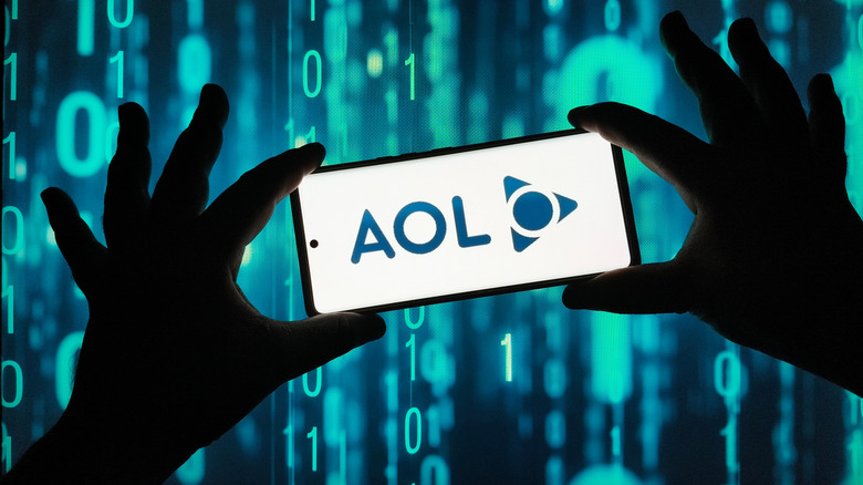 A smartphone displaying a blue AOL logo