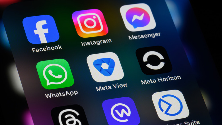 apps on a phone including Facebook, Instagram, Messenger, and WhatsApp