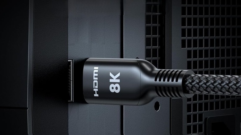 Highwings 8K HDMI Cable rendering showing cable plugged into device