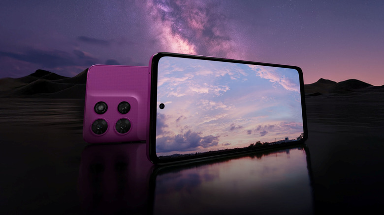 The Motorola Moto G (2026) displayed against a picturesque landscape