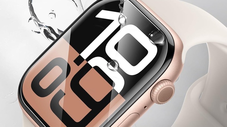 Close-up of Apple Watch with screen protector