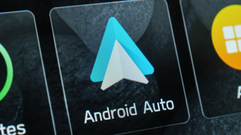 close-up of Android Auto app logo on device