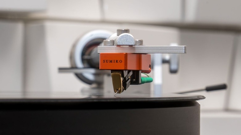 Close up of Sumiko's Oriole moving coil phono cartridge