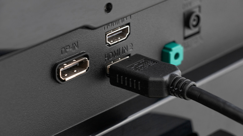 An HDMI cable plugged into a display