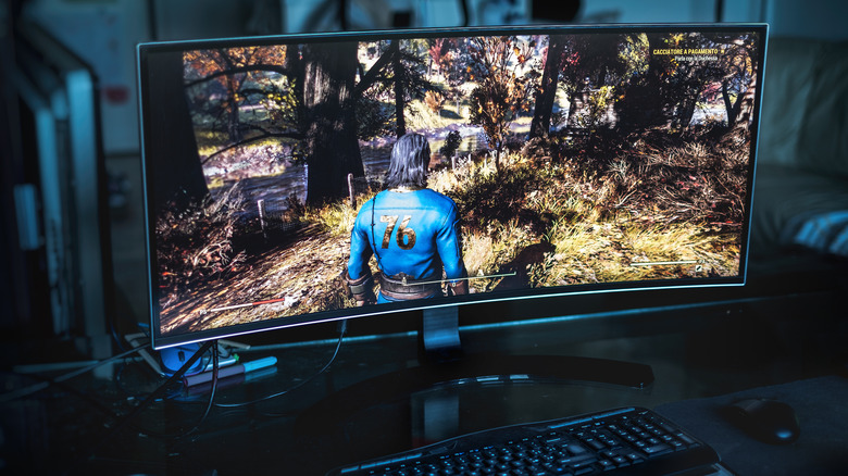 Fallout 76 game by Bethesda software running on an ultrawide monitor
