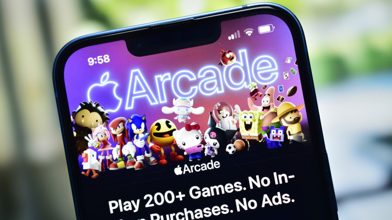 A iPhone showing the landing page of Apple Arcade