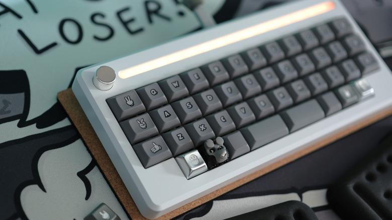 White ortho keyboard with silver knob and matching artisans