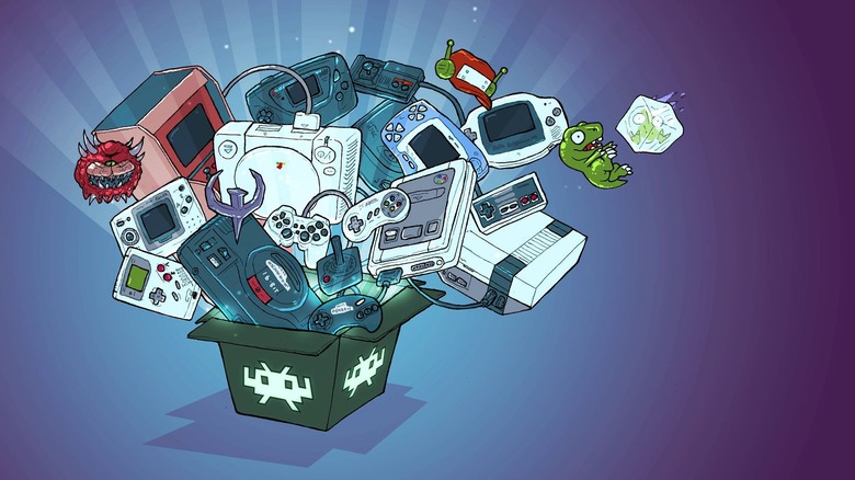 RetroArch art showing drawing of consoles spilling out of box