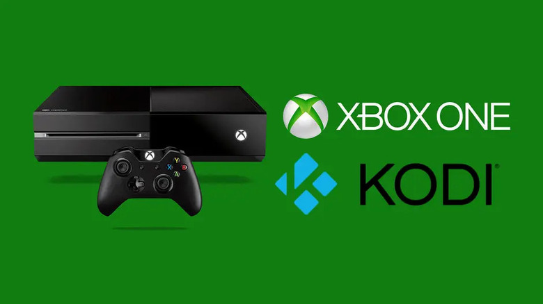 Xbox One on green background with Kodi logo