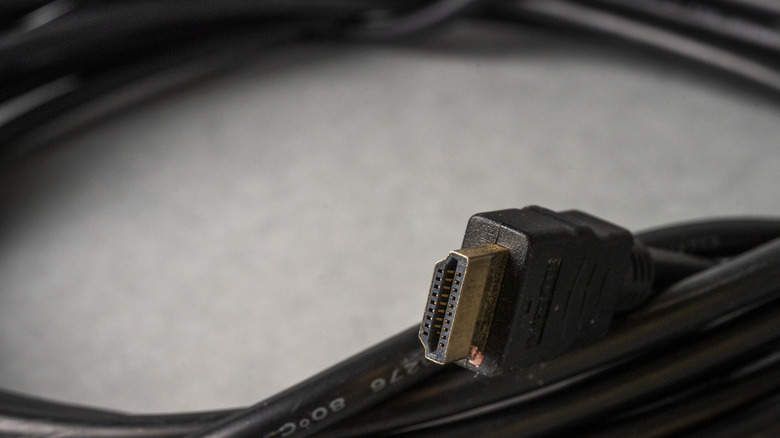 A close-up image of an HDMI cable.