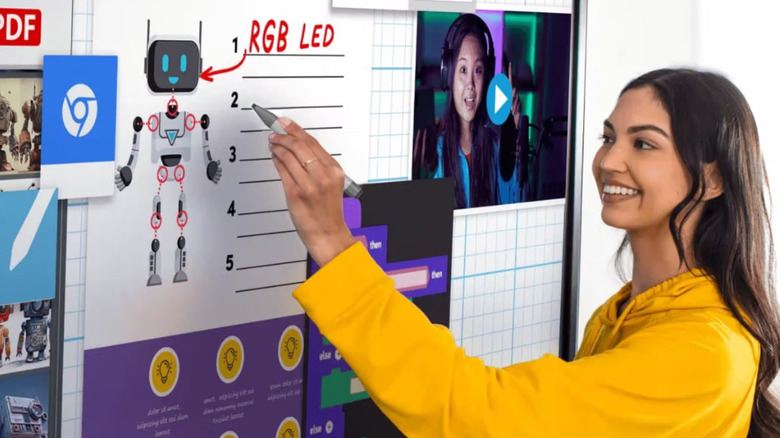 A woman working on a SMART Board