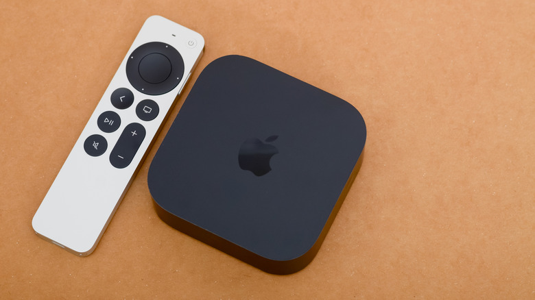 Close-up of Apple TV 4K Streaming Device with Siri Remote