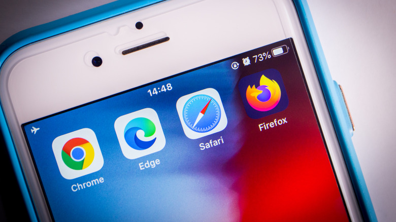 Icons of top modern web browsers on iPhone screen