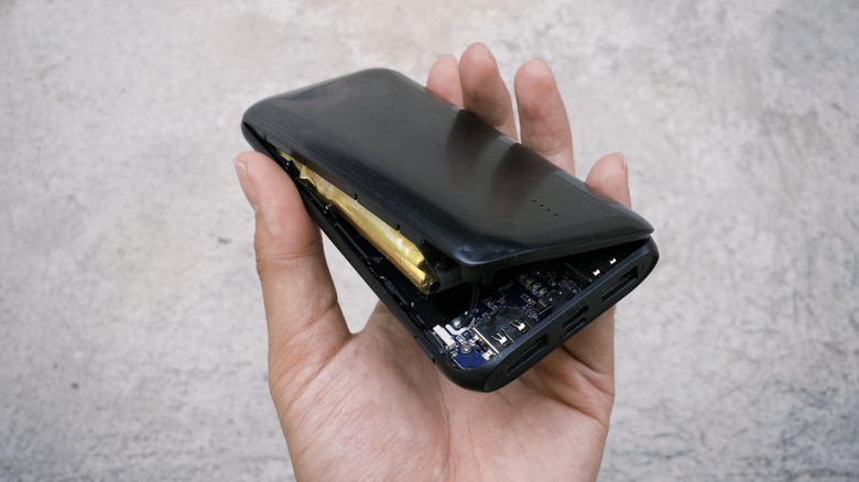 Close-up of a damaged battery pack