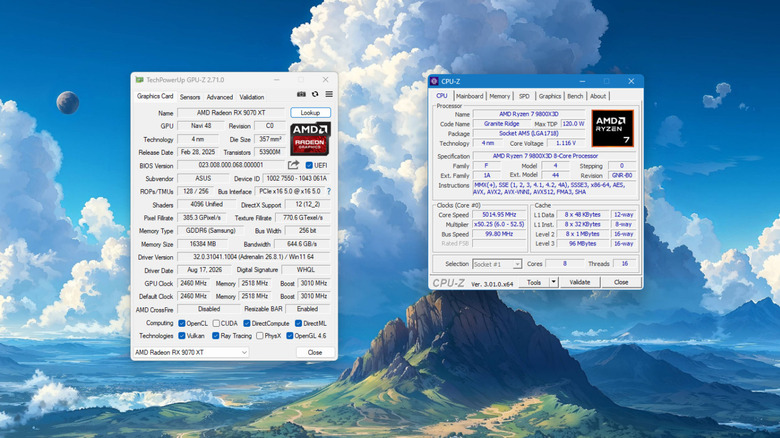 Screenshot of CPU-Z and GPU-Z on Windows 11 desktop