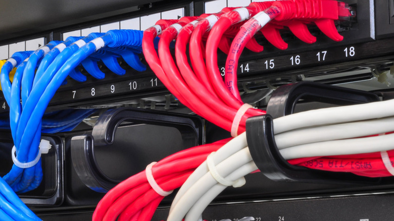 Close-up of cable management system