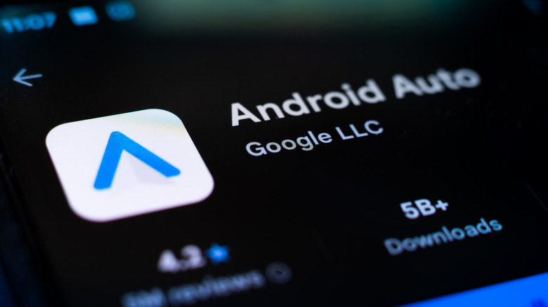 The Android Auto app page on a smartphone