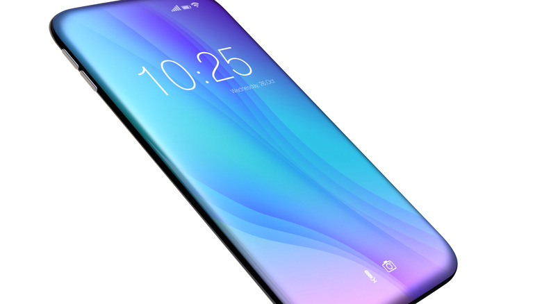 A phone with a curved screen on a white background
