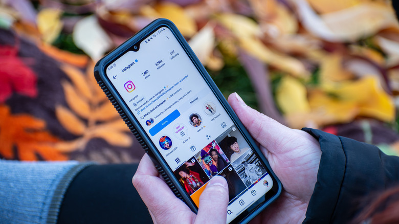Close-up of a person checking an Instagram account