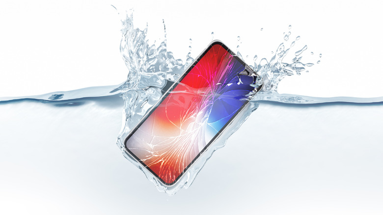 Smartphone half-submerged in water
