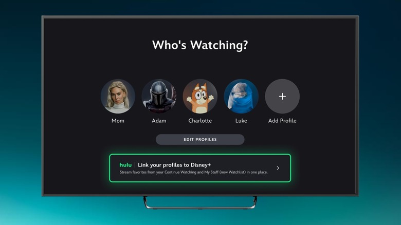 A promotional photo of the Disney+ app showing users they can link their Hulu profile to the app