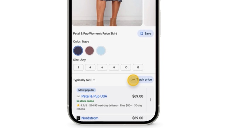 The new track price AI feature in Google Shopping.