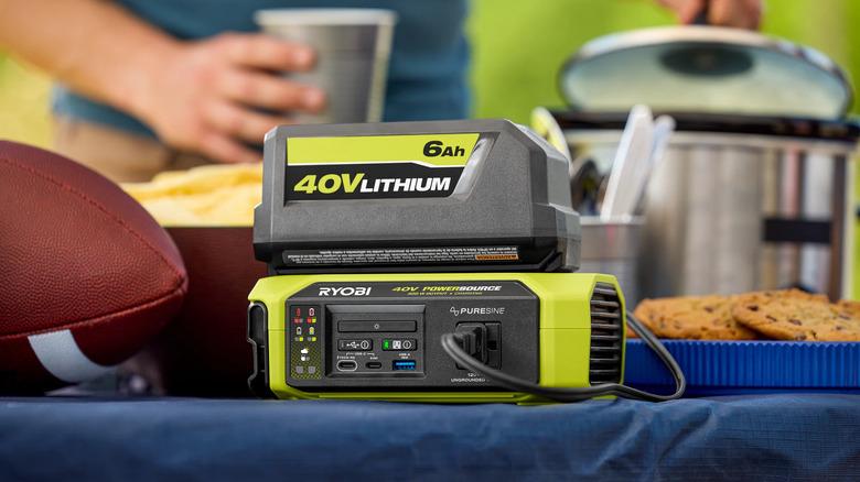 Ryobi 40V 300W Power Source/Charger used to power cooking appliances.