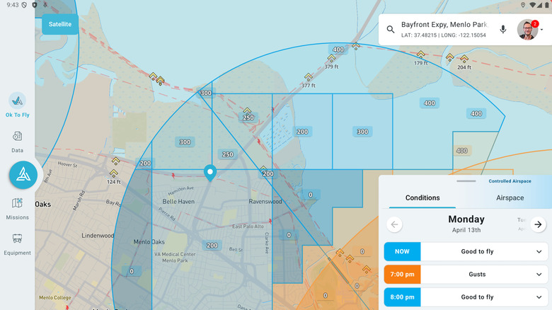 AirData UAV screenshot from Play Store showing grid map for drone flying