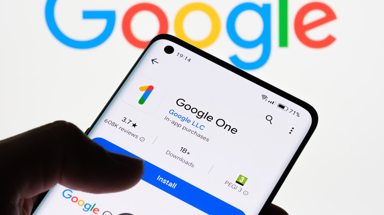 close-up of Google One app on a smartphone display