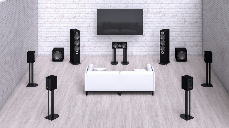 A speaker and subwoofer placement in a room