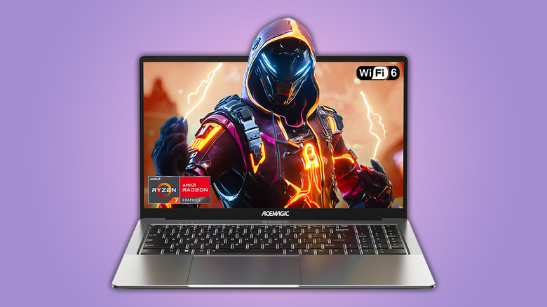 ACEMAGIC LX15Pro laptop on purple background